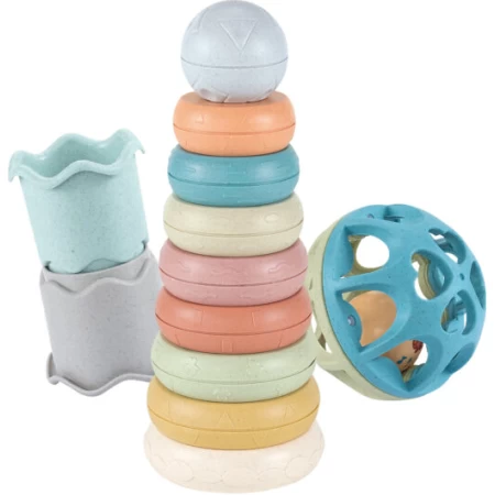 Set De Anillos De Encastre Con Pelota+Torre Apilable+Baldes 19 Piezas- Baby Favorite