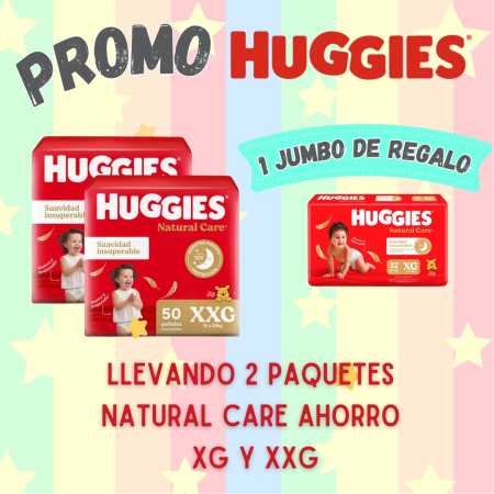 Promoción 2 Huggies Hiper Natural Care + 1 Huggies Jumbo de Regalo