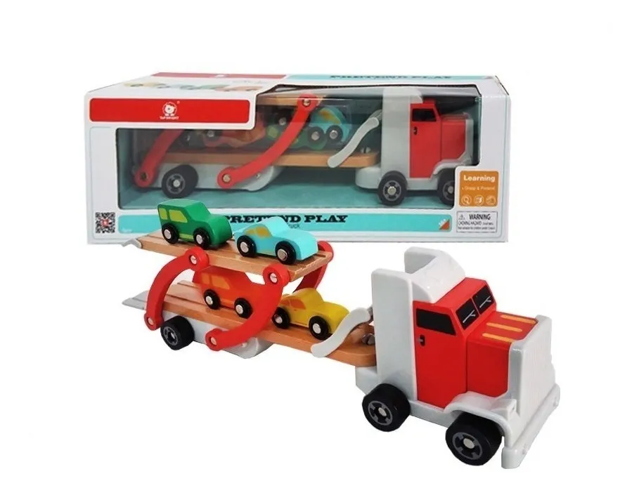 Camion Transporte De Autos De Madera Top Bright