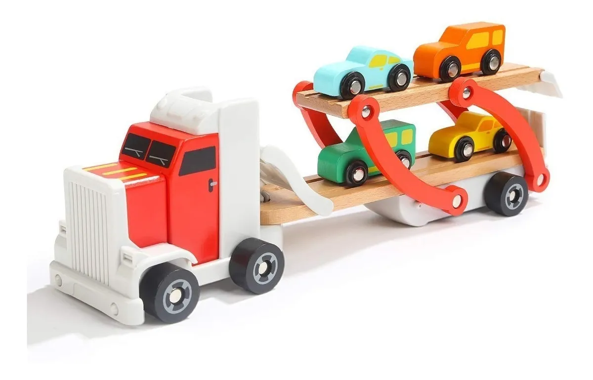 Camion Transporte De Autos De Madera Top Bright - Imagen 4