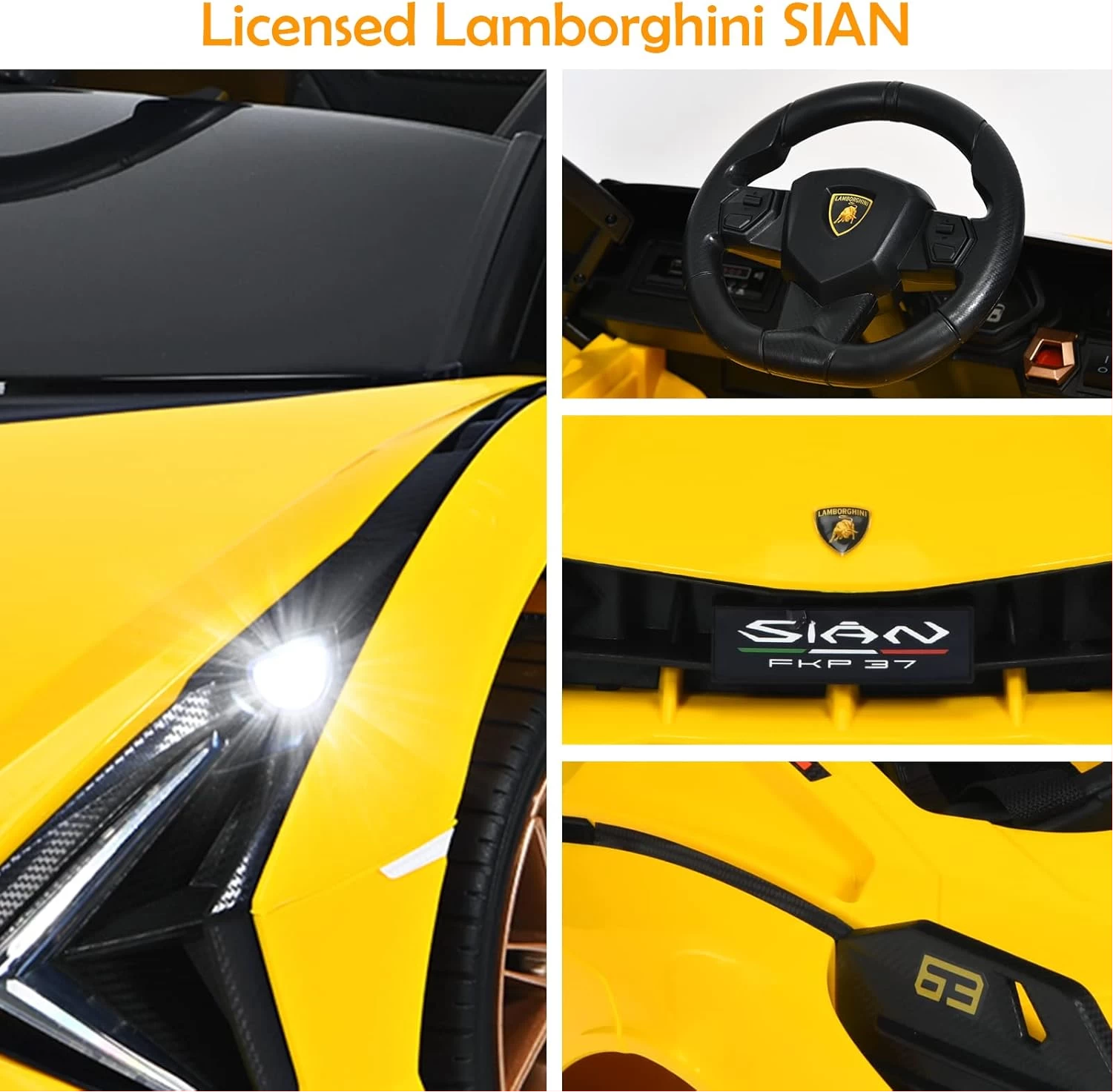 Auto a Bateria Lamborghini Sian 12v, Asiento de Cuero, Ruedas de Goma, Control Remoto - Imagen 5