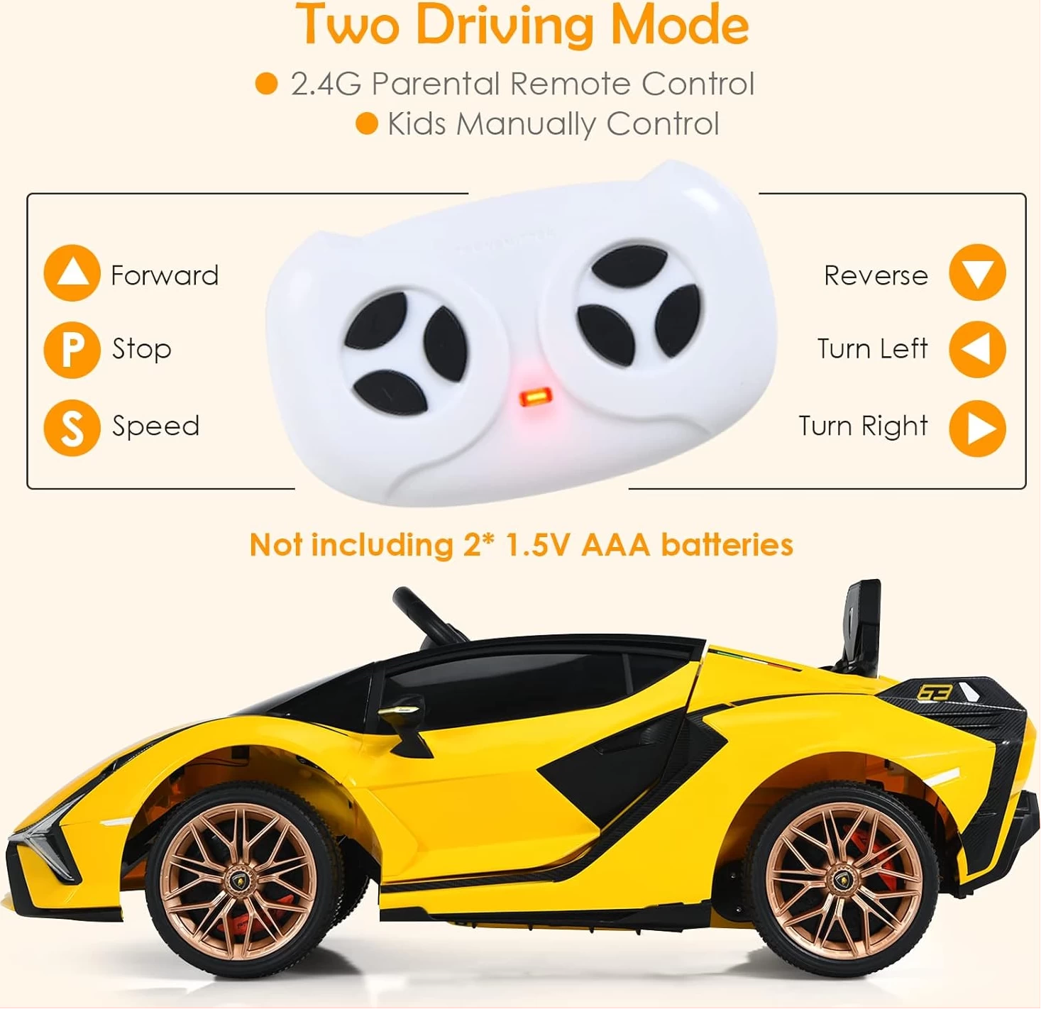 Auto a Bateria Lamborghini Sian 12v, Asiento de Cuero, Ruedas de Goma, Control Remoto - Imagen 4