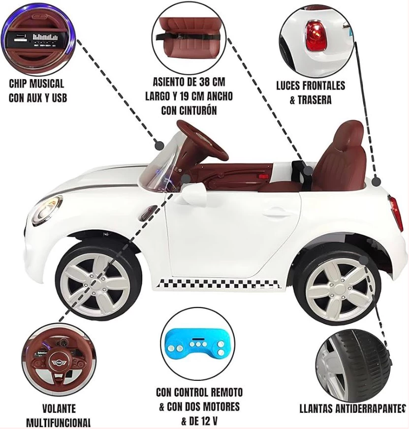 Mini Cooper- Ruedas De Caucho, Asiento de Cuero. Luces LED, Luces de Bienvenida - Imagen 3
