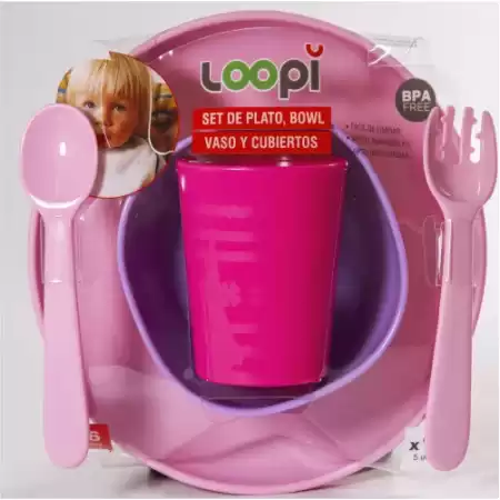 Set De Plato, Bowl, Vaso Y Cubiertos Loopi