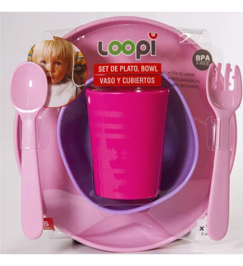 Set De Plato, Bowl, Vaso Y Cubiertos Loopi
