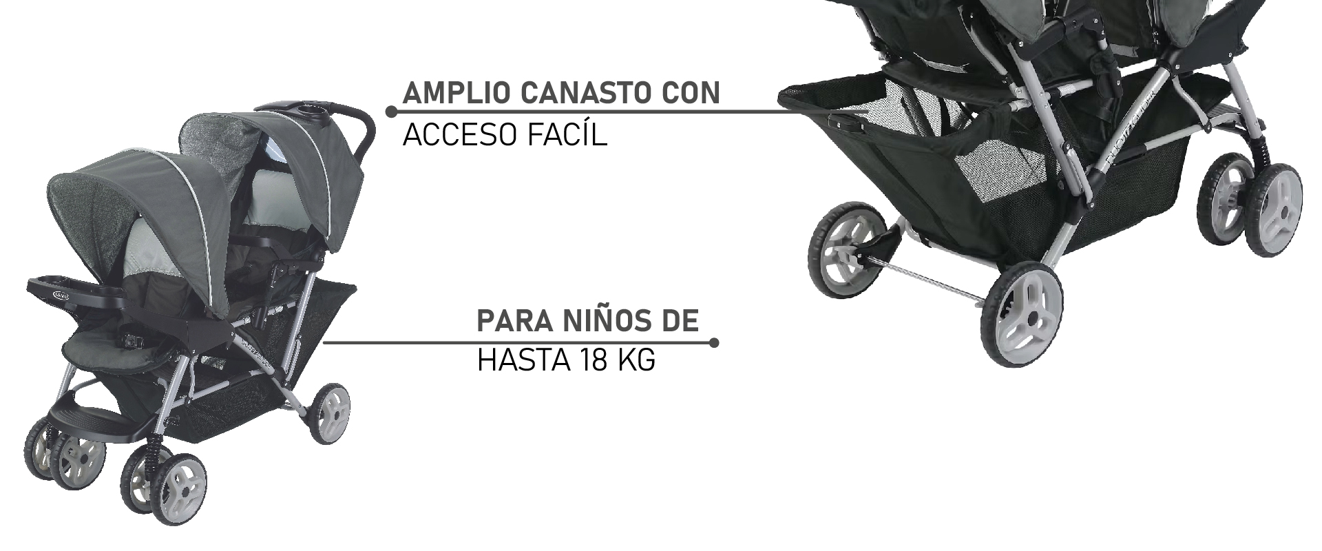 Coche Graco Doble Douglider Click Connect - Imagen 3