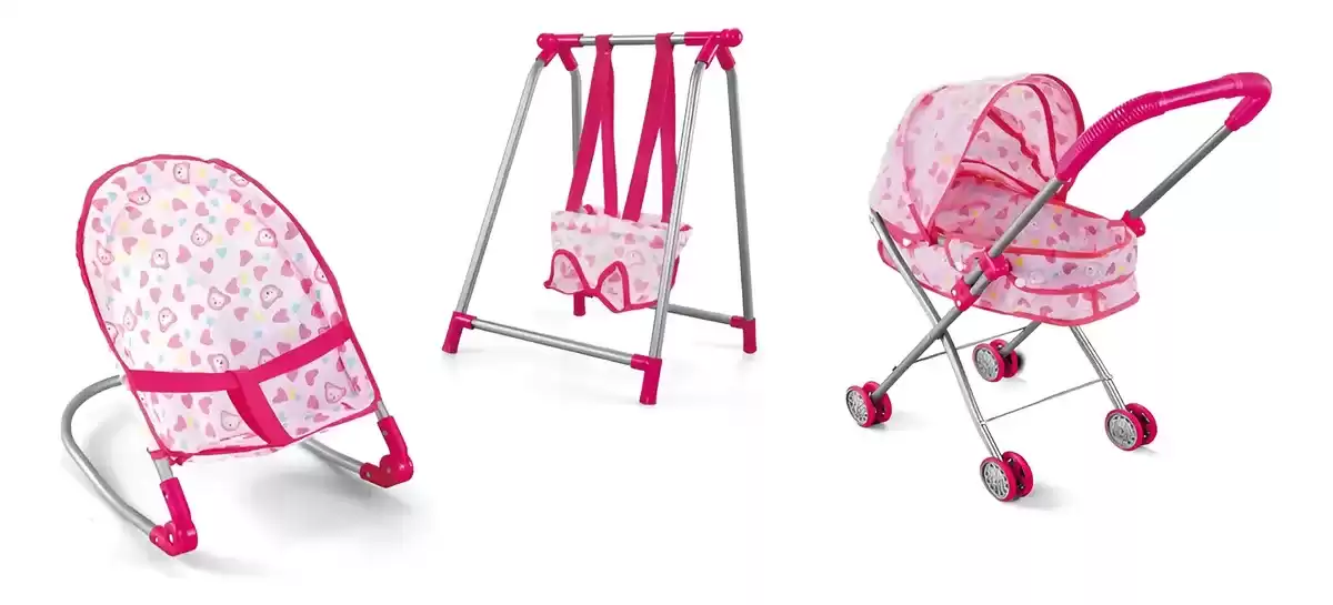 Set De Muñecas 3 En 1 Mecedora Cochecito Explorer Fan - Imagen 3